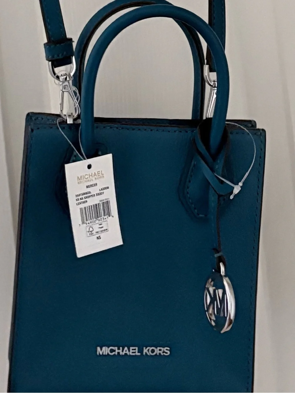 Michael Kors Teal Blue Leather Mini Crossbody Tote